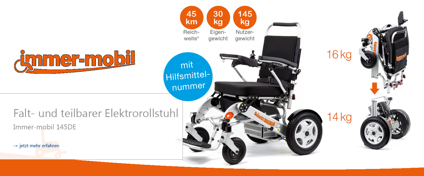 Abbildung immer-mobil Falt- und Teilbarer Elekrorollstuhl Bildlink zum Hersteller